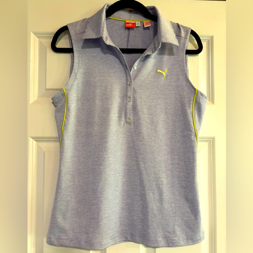 Puma Striped Golf Sleeveless Polo, size Medium
